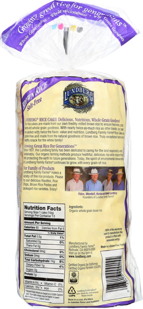 Lundberg: Brown Rice Organic Rice Cakes Salt Free, 8.5 Oz