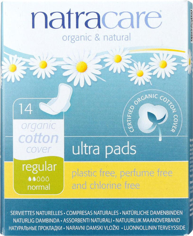 Natracare: Organic And Natural Ultra Pads Regular With Wings Cotton Cover, 14 Pads - RubertOrganics