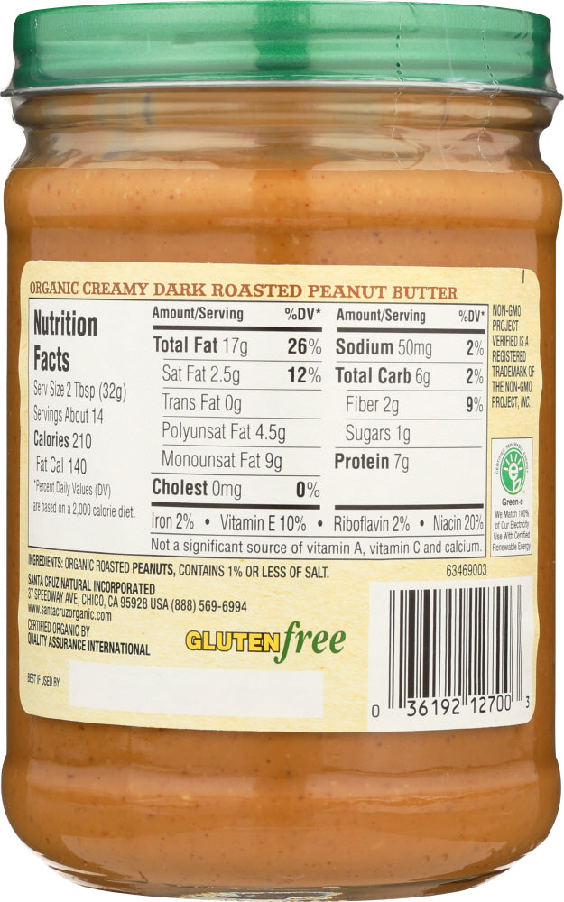 Santa Cruz Organic: Dark Roasted Creamy Peanut Butter, 16 Oz