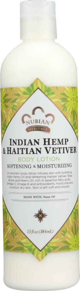 Nubian Heritage: Body Lotion Indian Hemp & Haitian Vetiver, 13 Oz - RubertOrganics
