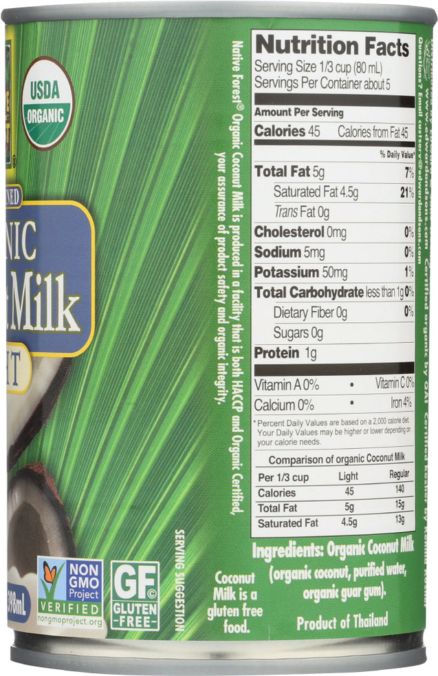 Native Forest: Organic Light Coconut Milk Unsweetened, 13.5 Oz