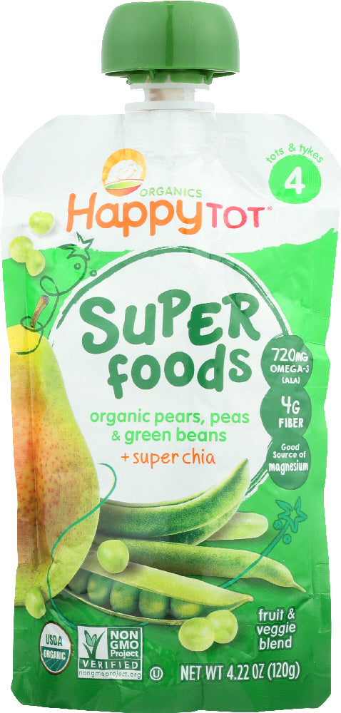 Happy Tot Organic Superfoods: Green Bean Pear And Pea, 4.22 Oz