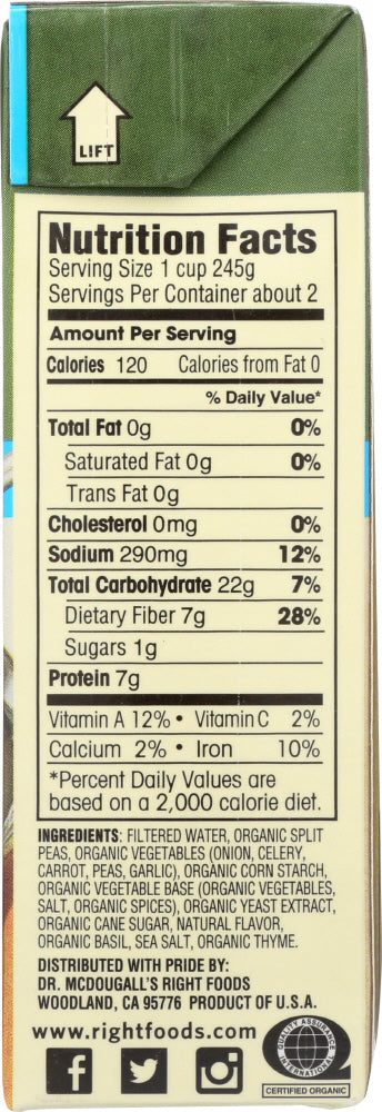 Dr. Mcdougall's: Organic Soup Split Pea Lower Sodium, 17.6 Oz