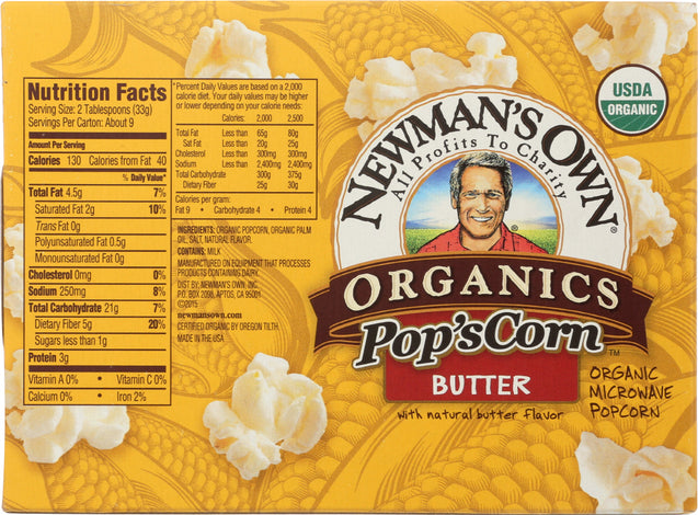 Newman's Own: Organic Pop's Corn Organic Microwave Popcorn Butter, 9.9 Oz