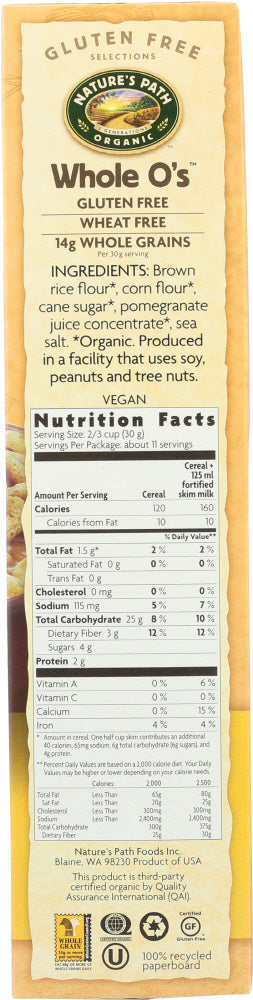 Natures Path: Organic Whole O’s Cereal Gluten Free, 11.5 Oz