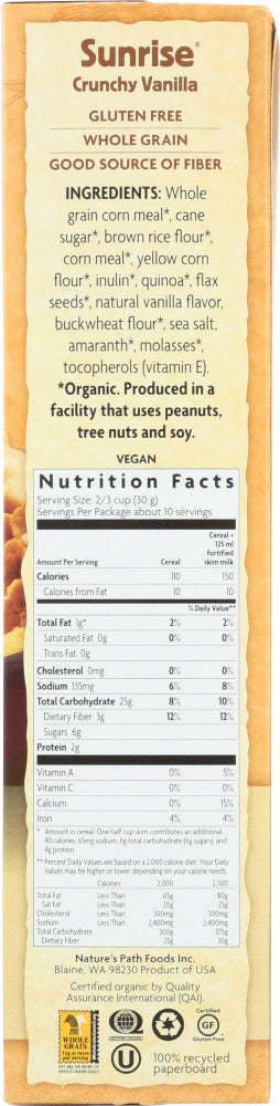 Natures Path: Organic Sunrise Cereal Gluten Free Crunchy Vanilla, 10.6 Oz