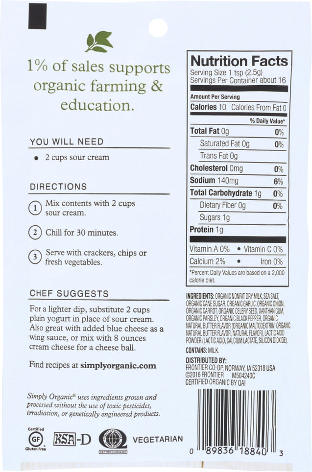 Simply Organic: Ranch Dip Mix, 1.5 Oz