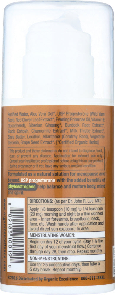 Organic Excellence: Progesterone With Phytoestrogens Cream, 3 Oz