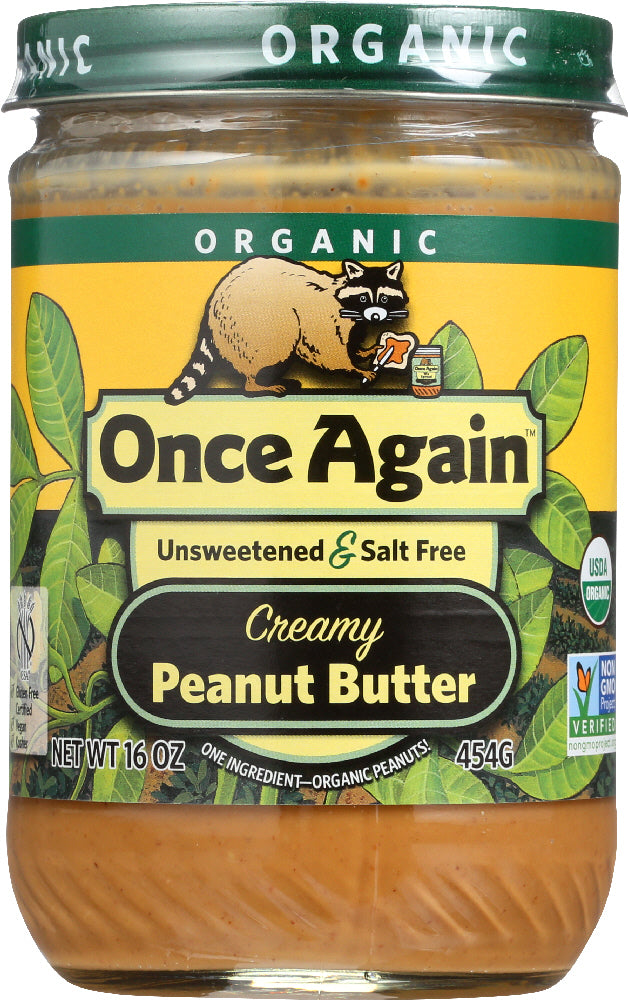 Once Again: Organic Peanut Butter Creamy No Salt, 16 Oz