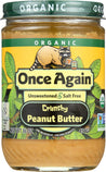 Once Again: Organic Peanut Butter Salt Free Crunchy, 16 Oz