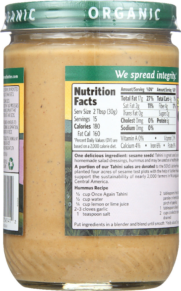 Once Again: Organic Sesame Tahini, 16 Oz