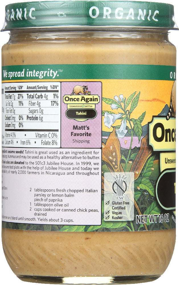 Once Again: Organic Sesame Tahini, 16 Oz