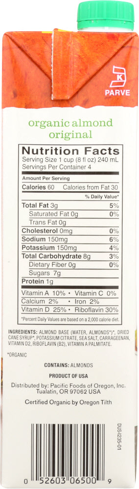 Pacific Foods: Organic Almond Non-dairy Beverage Original, 32 Oz