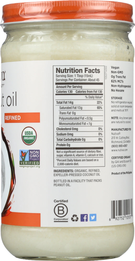 Nuitiva: Organic Coconut Oil Refined, 23 Oz