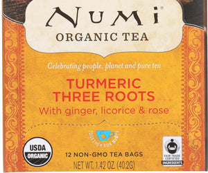 Numi Teas: Organic Turmeric Tea Three Roots, 12 Tea Bags