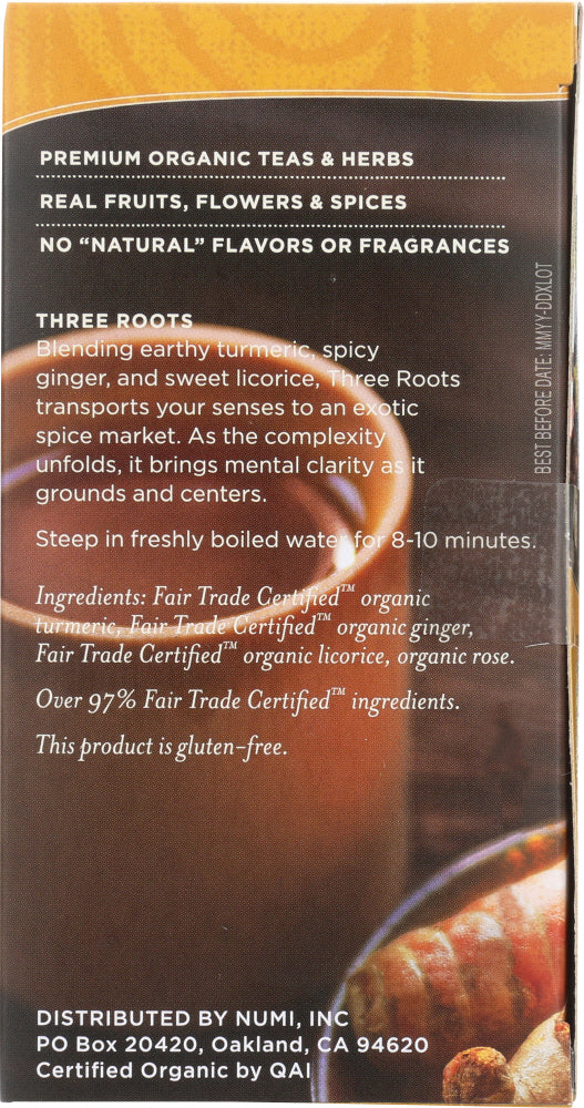 Numi Teas: Organic Turmeric Tea Three Roots, 12 Tea Bags