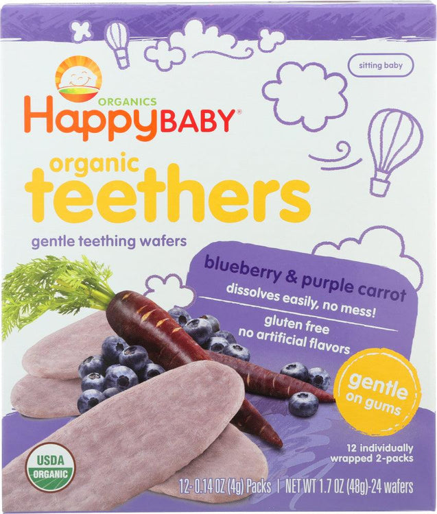 Happy Baby: Gentle Teething Wafers Blueberry & Purple Carrot Org 1.7 Oz - RubertOrganics