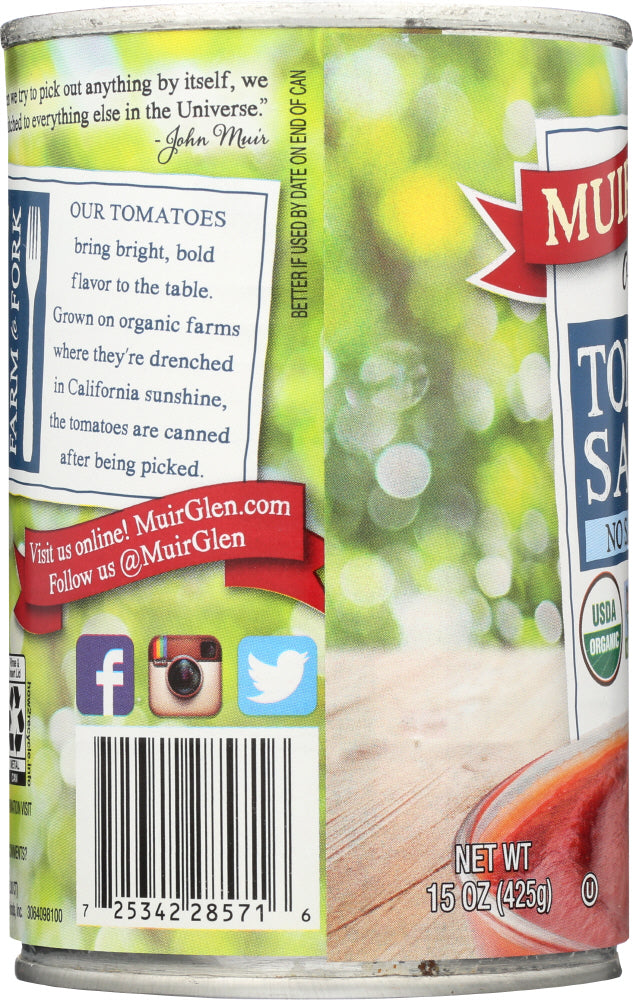 Muir Glen: Organic Tomato Sauce No Salt Added, 15 Oz