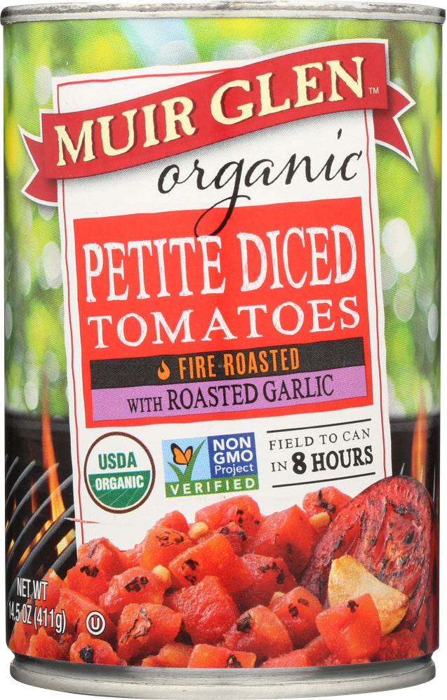 Muir Glen: Organic Fire Roasted Diced Tomatoes With Garlic, 14.5 Oz