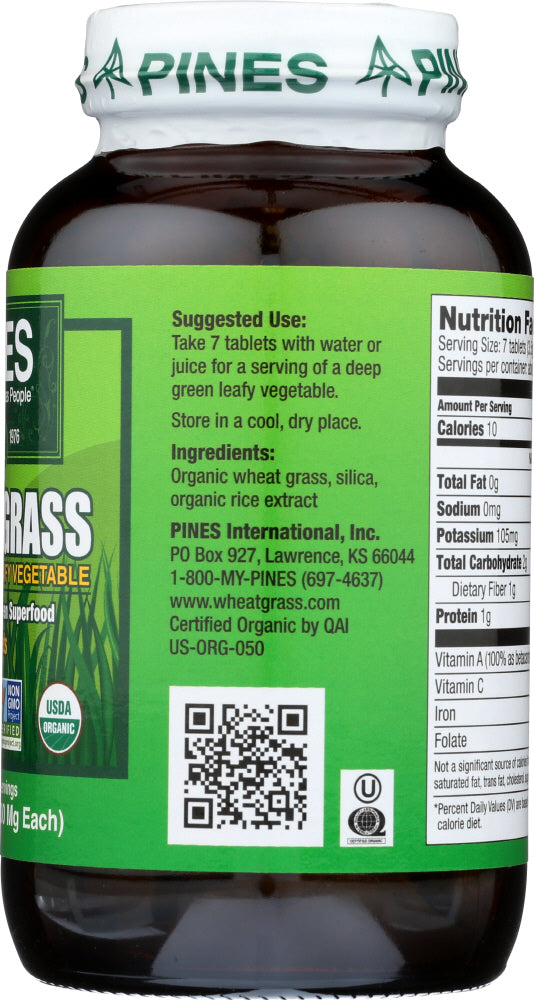 Pines Wheat Grass: Organic Wheat Grass 500 Mg, 500 Tablets