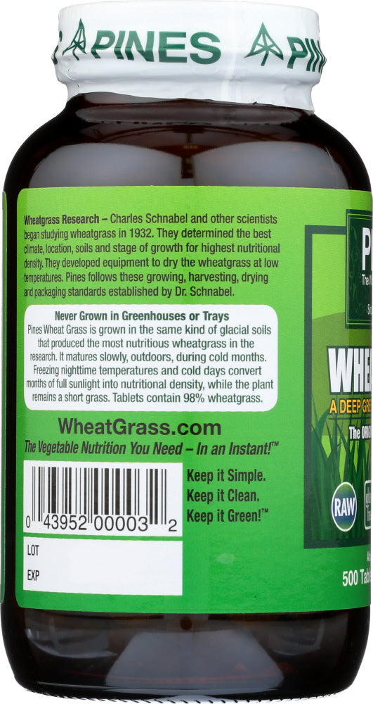 Pines Wheat Grass: Organic Wheat Grass 500 Mg, 500 Tablets