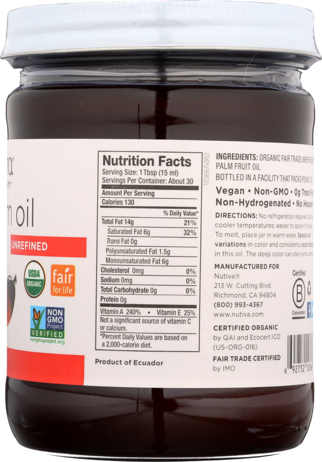 Nutiva: Organic Red Palm Oil Unrefined, 15 Oz