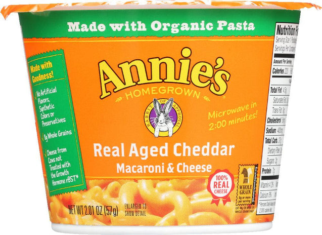 Annie's Homegrown: Real Aged Cheddar Microwavable Macaroni & Cheese Cup, 2.01 Oz - RubertOrganics