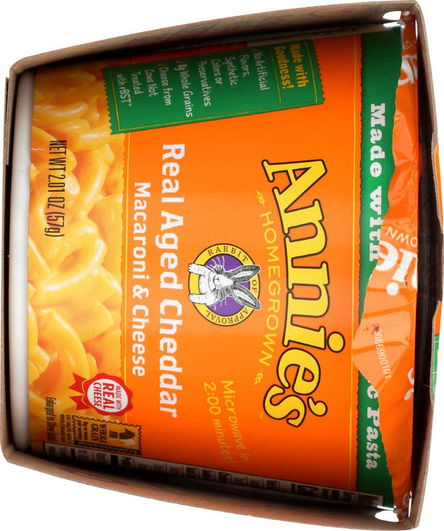 Annie's Homegrown: Real Aged Cheddar Microwavable Macaroni & Cheese Cup 2 Pack, 4.02 Oz - RubertOrganics