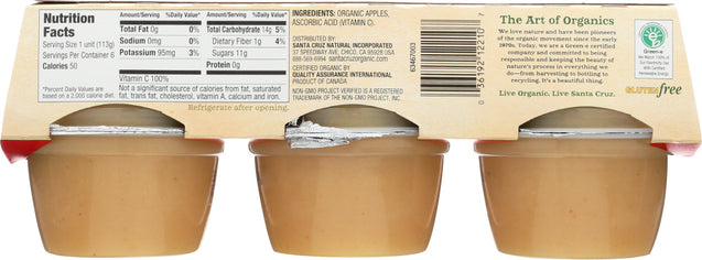 Santa Cruz: Organic Apple Sauce Cups 6x4oz Cups, 24 Oz