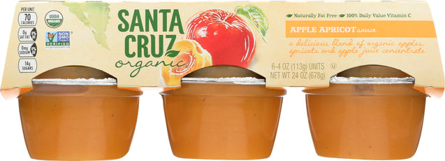 Santa Cruz: Organic Apple Apricot Sauce Cups 6x4oz Cups, 24 Oz