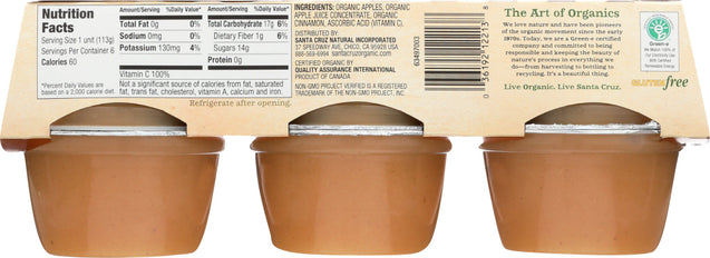 Santa Cruz: Organic Cinnamon Apple Sauce Cups 6x4oz Cups, 24 Oz