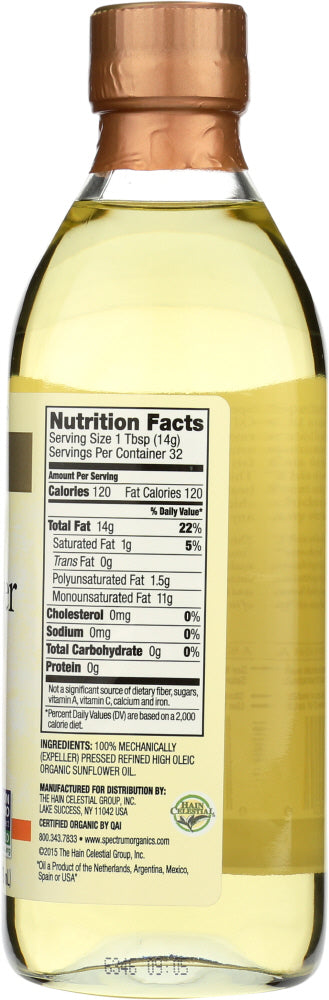 Spectrum Naturals: Organic Refined Sunflower Oil High Heat, 16 Oz