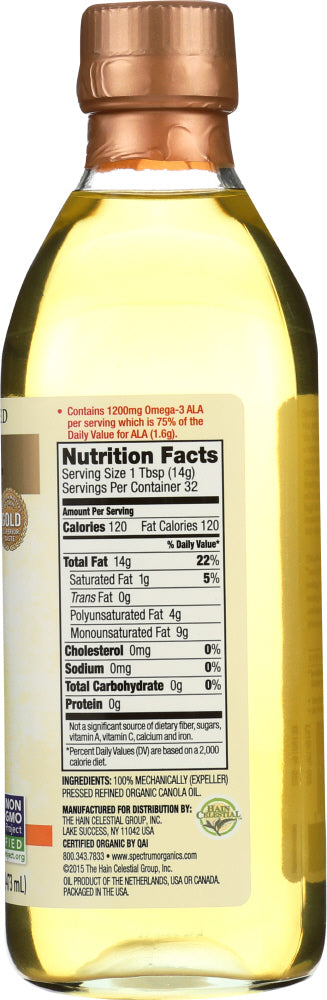 Spectrum Naturals: Organic Canola Oil Refined, 16 Oz