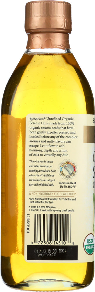 Spectrum Naturals: Organic Sesame Oil Unrefined, 16 Oz