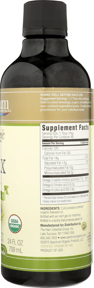 Spectrum Essential: Organic Flax Oil Omega-3 Original Formula, 24 Oz