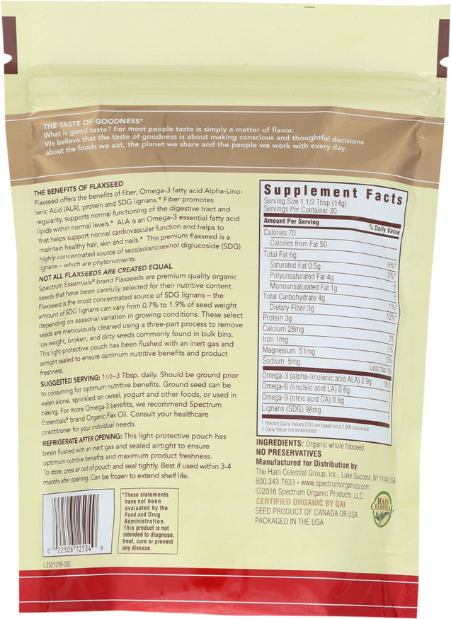 Spectrum Essentials: Organic Whole Premium Flaxseed, 15 Oz