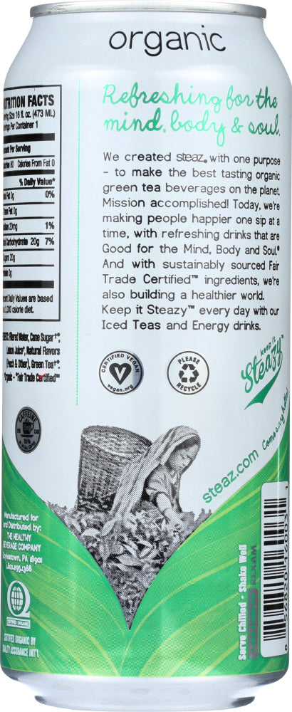 Steaz: Organic Iced Green Tea Peach Lightly Sweetened, 16 Oz