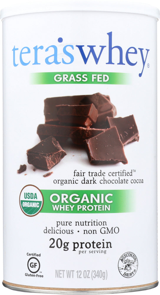 Tera's Whey: Grass Fed Organic Whey Protein Fair Trade Dark Chocolate, 12 Oz