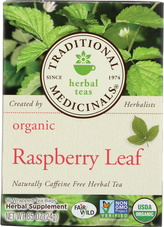 Traditional Medicinals: Organic Raspberry Leaf Caffeine Free Herbal Tea 16 Tea Bags, 0.85 Oz