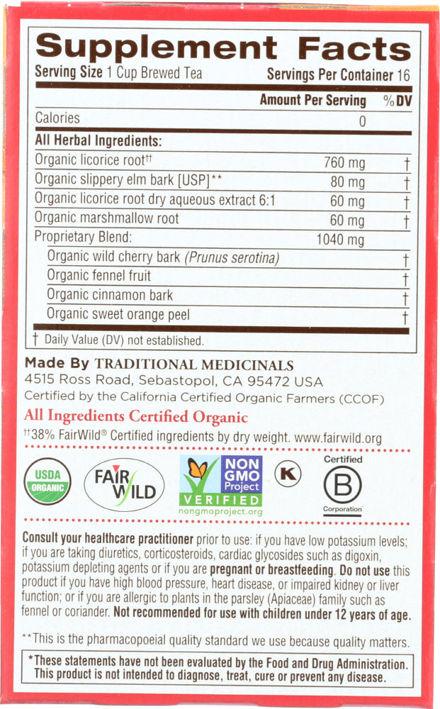 Traditionals: Organic Throat Coat 16 Tea Bags, 1.13 Oz