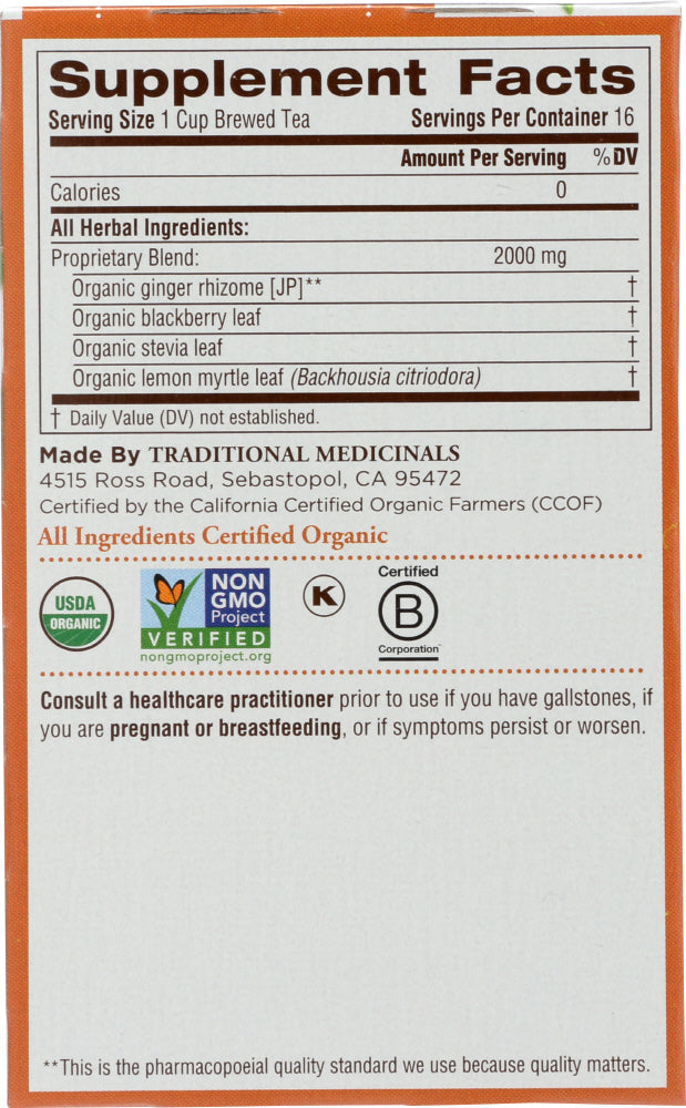 Traditional Medicinals: Organic Ginger Aid Herbal Tea 16 Tea Bags, 1.13 Oz