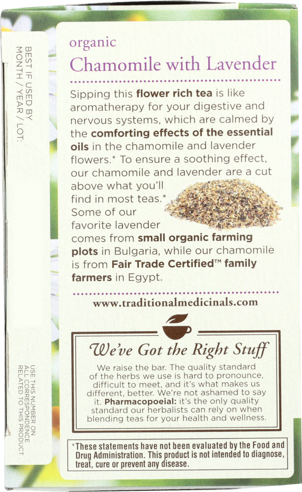 Traditional Medicinals: Organic Chamomile With Lavender Herbal Tea 16 Tea Bags, 0.85 Oz