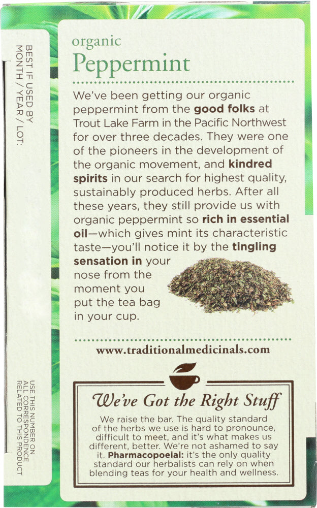 Traditional Medicinals: Organic Peppermint Herbal Tea 16 Tea Bags, 0.85 Oz