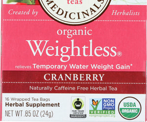 Traditional Medicinals: Organic Weightless Cranberry Herbal Tea 16 Tea Bags, 0.85 Oz
