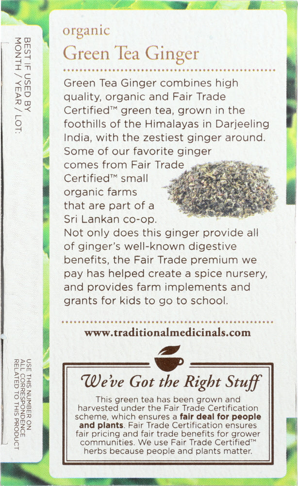 Traditional Medicinals: Organic Green Tea Ginger 16 Tea Bags, 0.85 Oz