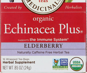 Traditional Medicinals: Organic Echinacea Plus Elderberry Herbal Tea 16 Tea Bags, 0.85 Oz