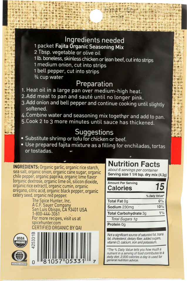 The Spice Hunter: Fajita Organic Seasoning Mix, 0.9 Oz