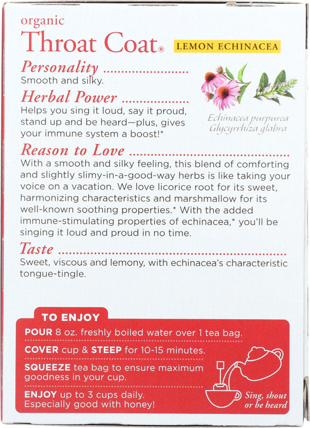 Traditional Medicinals: Organic Throat Coat Lemon Echinacea Herbal Tea 16 Tea Bags, 1.13 Oz