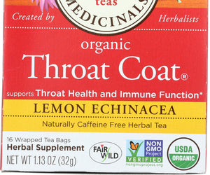 Traditional Medicinals: Organic Throat Coat Lemon Echinacea Herbal Tea 16 Tea Bags, 1.13 Oz