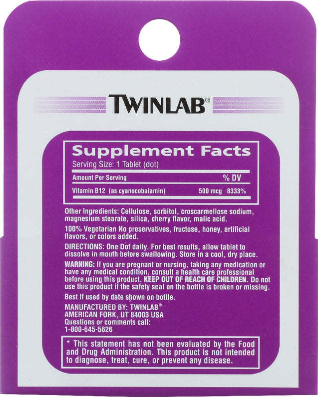 Twinlab: B-12 Sublingual Dots 500 Mcg, 100 Tablets